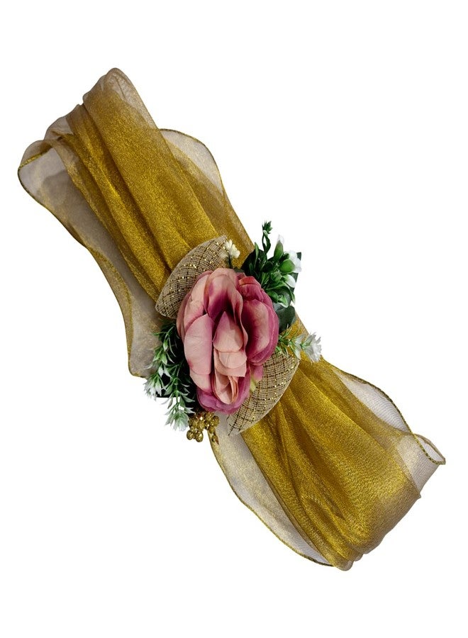 Wrapping Studio مجموعة من 4 أشرطة شبكية بطول متر واحد مزينة بزخارف زهرية صناعية لتغليف الهدايا، والديكور، وتقديم الهدايا، وتغليف جهاز العروس، وسلال الهدايا (ذهبي). - Image 2